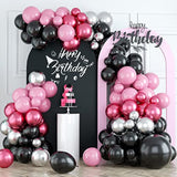 Pink Black Balloon Arch Kit, Pink Black Silver Balloon Garland Kit, Pi
