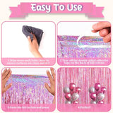 3.3 X 6.6 Ft Foil Fringe Backdrop Curtains, Tinsel Streamers Party Decorations, Fringe Backdrop For Birthday, Baby Shower, Gender Reveal, Graduation (3, Pink)