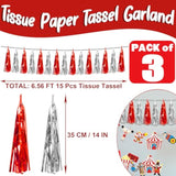 3P Red Silver Foil Fringe Metallic Tassel Streamers Banner Tassel Garland For Parade Floats, Bachelorette, Wedding, Birthday, Halloween, Christmas, Bridal/Baby Shower Party Decorations