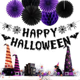 Purple & Black Halloween Party Decorations, 13PCS Spider Web Bats Streamers Banner