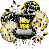 7 Pcs Black Gold 22 Inch Disco Ball Happy New Year 2026 Balloons