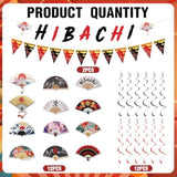 Hibachi Birthday Party Decorations - 14 Pcs Red Banner Pennant Garland Folding Fans Hanging Swirls Set Cherry Blossom Plum Dragon Asian Japanese Theme Supplies Favors Wall Ceiling Decor