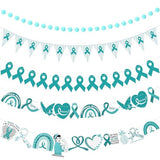 5 Pcs Teal Ribbon Wall Decor, Ovarian Cancer Awareness Banner