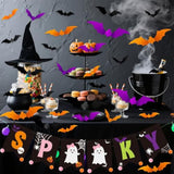 Spooky Halloween Banner with Bats Stickers Pink Purple Black Orange Party Wall Decor