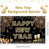 Extra-Large Black & Gold "Happy New Year 2026" Banner NYE Photo Backdrop