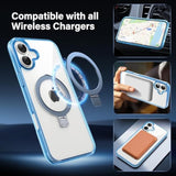 Clear Blue Magnetic Case for iPhone 6.1" - Built-in Invisible Stand Compatible with MagSafe Military Grade Drop Protection Anti-Yellowing Hard Back Silicone Edge Cover