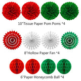 Christmas Party Decorations Paper Fans,Garlands String Circle Dot,Triangle Bunting Flags, Honeycomb Ball,Paper Tissue Pom Poms,Party Supplies For Christmas Birthday Wedding Baby Shower