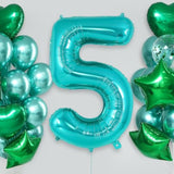 40" Teal Blue Number 5 Balloon Giant Foil for 5th Birthday Party Decor