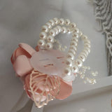 Pink Rose Flower Bridesmaid Wrist Corsage For Dance Party Wedding Ball Prom, Rhinestone Bridal Hand Ribbon Flower Suit Pearl Bracelet Decor Accessories (1 Pack)