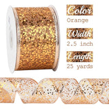 Glitter Wire Mesh Ribbon With Sparkle - Wired 2.5 Inch Burnt Orange Ribbon For Christmas Tree Decoration, Wreath Bow Making (25 Yards)