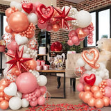 Valentines Day Balloons Arch Garland Kit,160Pcs Dusty Pink, Sand White, Pearl Rose Gold, Red Heart Confetti, Love, Star Balloons For Valentine'S, Anniversary, Wedding Party Decorations