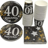 40Th Birthday Party Supplies For 30 – Plates, Cups, Napkins | Black & Gold 9" Dinner Plates, 7" Dessert Plates, 12Oz Cups, 3-Ply Napkins – Disposable 40Th Birthday Decorations For Men & Women