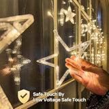 126L Warm White Star Icicle Lights, 8.2Ft Clear Curtain Fairy String With Connectable, Timer 8 Modes Memory, Waterproof
