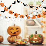 3Pcs Halloween Felt Garland with Ghost Bat Pumpkin and Pompom Ball Hanging Banner