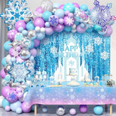 159Pcs Snowflake Birthday Party Decorations For Girls, Winter Balloon Arch Wonderland Backdrop Tablecloth 24'' Large Snowflake Balloon Sticker, Kids Princess Winter Birthday Party Decorations