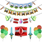 Pixel Gaming Birthday Decorations TNT, Sword Balloons & Party Supplies Kit
