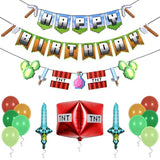 Pixel Gaming Birthday Decorations TNT, Sword Balloons & Party Supplies Kit
