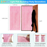Pastel Pink Birthday Party Backdrop Decorations Foil Fringe Curtain 3.3X8.2Ft 2 Pack, Pink Streamers Background Party Decorations Wall Door Hanging For Baby Valentines Barbie Princess Bachelorette