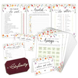 Wildflower Bridal Shower Games For Guests - Wedding Advice And Wishes For The Mr And Mrs, Find The Guest Bingo Bridal Shower Decorations, Funny He Said She Said Would You Rather Game Ideas