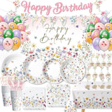 Wildflower Party Supplies, Floral Party Decorations Tableware, Plate, Napkins, Cup, Cutlery, Tablecloth, Backdrop, Banner, Spring Summer Flower Decorations For Birthday, Baby Shower, Serve 24