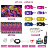 95 Pcs 70S Party Decorations Disco Party Balloons Decoration 70'S Party Bundle Includes Inflatable Radio Boombox And Mobile Phone, Disco Plastic Party Backdrop, Tablecloth, Balloons For Hip Hop Party
