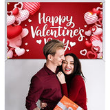 Happy Valentine'S Day Backdrop Banner 73 X 43 Inch Large Size Red Heart Valentine'S Day Background Banner Valentines Day Party Decorations Supplies Valentines Party Photo Booth Prop