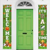 Sports Door Banner Party Decorations, Sports Theme Party Supplies With Welcome And It’S Game Time Porch Sign - Football Basketball Baseball Soccer Wall Hanging Decors