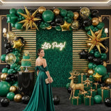 Emerald Green And Gold Black New Year Balloon Garland Arch Kit Luxury Double Stuffed Dark Green Teal With Starburst Balloons For Happy Grad Decorations 2025