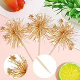 30pcs Foil Firework Cupcake Toppers Gold Sparkle Star Picks for Parties