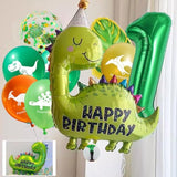 Green Dinosaur 1st Birthday Decor Set with Balloons & Tattoos for Kids