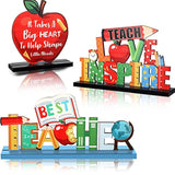 Teacher Appreciation Table Centerpieces Best Teacher Sign Table Decorations For Student To Teacher Home Decor Classrooms Desks Teaching Wooden Signs Topper (3 Pack)