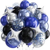 Blue And Silver Black Balloons, Pearl Navy Blue Black Metallic Silver Dark Blue Star Confetti Latex And Foil Star Balloons Set For Boy Men Galaxy Space Birthday Graduation Wedding Party Decorations