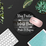 Round Mouse Pad With Coasters Set, Rustic Old Wood Inspirational Quote Stay Positive Work Hard And Make It Happen Design Mouse Pad, Non-Slip Rubber Base Mouse Pads For Laptop And Computer