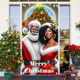 Christmas Door Cover Santa & Mrs. Claus Door Hanging Banner Backdrop 71 X 35 Inch Merry Christmas Door Cover Photography Background Christmas Party Home Decor For Front Door New Year Photo