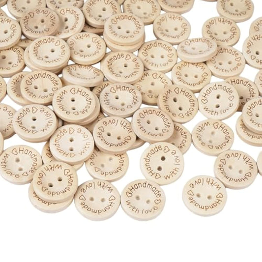 100Pcs 1" 25Mm Handmade With Love Wood Buttons Craft Sewing Button (1"