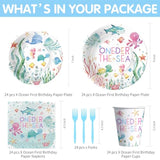 Under The Sea One Year Old Birthday Party Decorations Tableware, Ocean Oneder Sea 1St First Birthday Decorations Supplies, Paper Plate, Cup, Napkin, Fork | Serves 24
