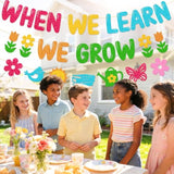 When We Learn We Grow Banner - Spring Growth Mindset Classroom Decor For Teachers & Schools, Never Stop Growing Motivational Sign, Learning Space & Backdrop Decorations