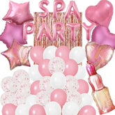 46 Pieces Spa Party Decorations Balloons Spa Theme Birthday Party Supplies Lipstick Cosmetics Balloons Foil Fringe Curtains For Girls Spa Day Makeup Party (Light Pink)