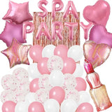 46 Pieces Spa Party Decorations Balloons Spa Theme Birthday Party Supplies Lipstick Cosmetics Balloons Foil Fringe Curtains For Girls Spa Day Makeup Party (Light Pink)