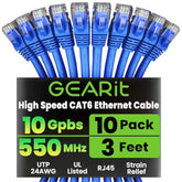 GearIT Cat 6 Ethernet Cable 3 ft (10-Pack) - Cat6 Patch Cable, Cat 6 Patch Cab