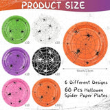 60Pcs Halloween Spider Paper Plates 9In Disposable Spiderweb Dessert Plates 6 Colors