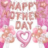 Mothers Day Decorations, 48PCS Included Happy Mothers Day Pink Rose Gold Balloon, Hanging Swirls and Pink Foil Fringe Curtain, Happy Mothers Day Decorations for Party