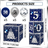 3Pcs 50Th Birthday Decorations Boxes For Men Blue Silver 50Th Happy Birthday Balloons Boxes Party Supplies 50 Year Old Birthday Theme Cardboard Box Decor.