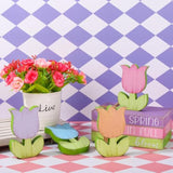 7Pcs Spring Wooden Tiered Tray Decor Farmhouse Faux Stacked Books Pastel Tulip Floral Table Centerpiece Block Signs For Party Home Kitchen