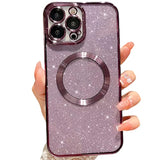 Compatible With 12 Pro Max Magnetic Glitter Case, Luxury Plating Cute Bling Clear Phone Case, Compatible With Magsafe For Women Girls With Camera Protector Back Cover - Purple