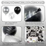 79 Pcs Black Silver Happy New Year 2026 Party Decoration Kit