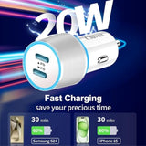 2 Pack 40W Fast Usb C Car Charger Adapter For Iphone 16/15 Pro Max/Plus/Samsung Galaxy S25/S24 Ultra/S23/S22 Car Phone Charger, Dual 20W Pd Port Cigarette Lighter Adapter With 3.3Ft Type C Cord-White