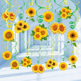 30Pcs Sunflower Decorations Hanging Swirls Spring Summer Party Supplies Sun Flowers Foil Ceiling Wall Decor For Baby Shower Birthday Wedding Family Holiday Favors