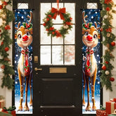 Merry Christmas Doors Banner With Reindeer For Porch Sign And Front Door Banners Decorations Patterns Outdoor Indoor Wall Hanging Yard Party Polyester (Reindeer Type A,A Pair,71X12 Inches)