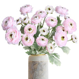 5Pcs Artificial Ranunculus Flowers Silk Flowers Faux Ranunculus Asian Buttercup With Flocked Leaves Fake Flower Stems For Home Decor Indoor Diy Floral Wedding Table Centerpiece (Pink)